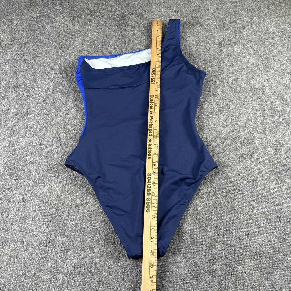 Cupshe One Piece Swimsuit Women's M Blue Colorblock One Shoulder Slim Sculpt NWT
